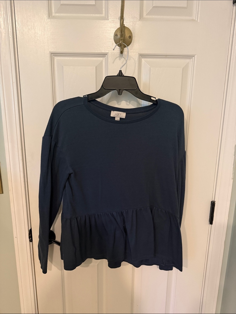 LOFT Navy Peplum Long-Sleeve Top